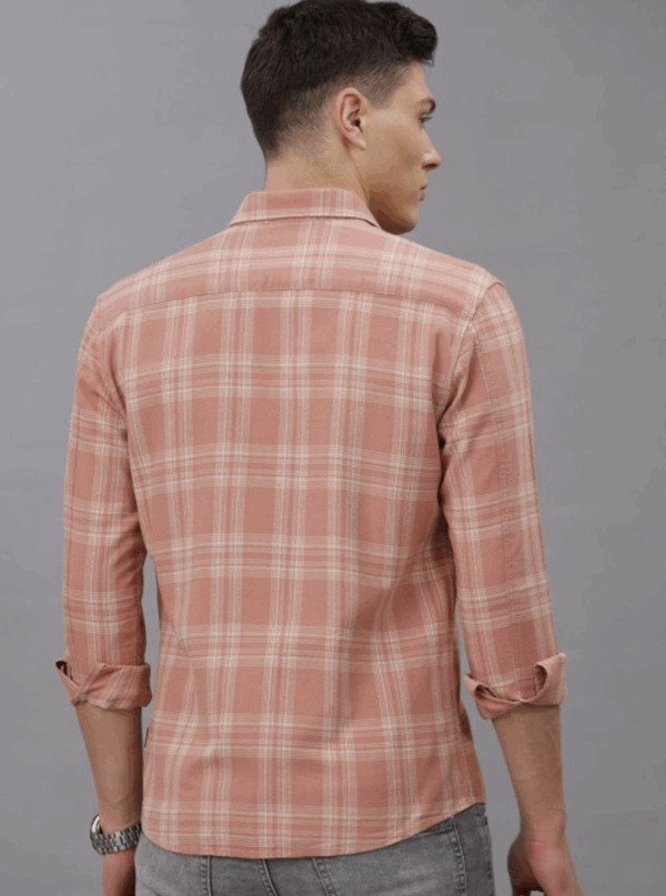 Men Regular Fit Spread Collar Tartan Checked Cotton Casual Shirt - Image 4
